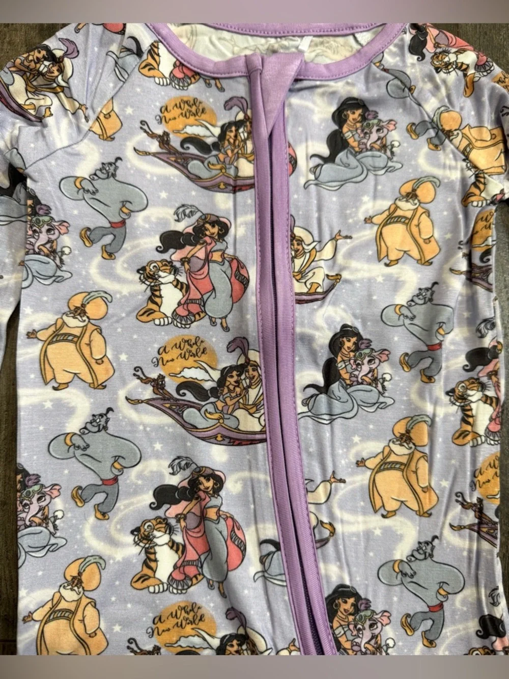 Bamboo Zipper Sleeper Aladdin “Whole New World Dream” Print •  Lavender • 18-24m